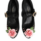 Black Flower Crystal Embellished Mary Jane Shoes