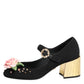 Black Flower Crystal Embellished Mary Jane Shoes