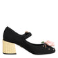 Black Flower Crystal Embellished Mary Jane Shoes