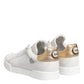 White Gold Leather Low Top Sneakers Shoes