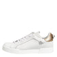 White Gold Leather Low Top Sneakers Shoes