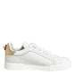 White Gold Leather Low Top Sneakers Shoes