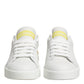 White Yellow Leather Low Top Sneakers Shoes