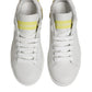 White Yellow Leather Low Top Sneakers Shoes