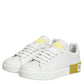 White Yellow Leather Low Top Sneakers Shoes