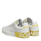 White Yellow Leather Low Top Sneakers Shoes