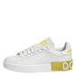 White Yellow Leather Low Top Sneakers Shoes
