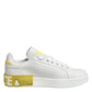 White Yellow Leather Low Top Sneakers Shoes