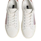 White Pink Leather Low Top Sneakers Shoes