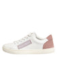 White Pink Leather Low Top Sneakers Shoes