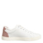 White Pink Leather Low Top Sneakers Shoes