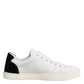 White Black Leather Low Top Sneakers Shoes