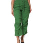 Green Cotton High Waist Cargo Trouser Pants