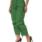 Green Cotton High Waist Cargo Trouser Pants