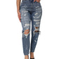 Blue Tattered High Waist Women Denim Jeans