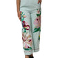 Green Floral Garterized Straight Pajama Pants