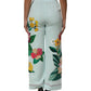 Green Floral Garterized Straight Pajama Pants