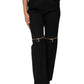 Black Zip Detailed Wool Straight Leg Pants