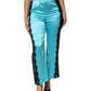 Blue Silk Garterized Straight Women Pajama Pants