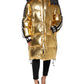 Gold Hooded Puffer Quilted Full Zip Jacket