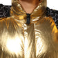 Gold Hooded Puffer Quilted Full Zip Jacket