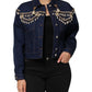 Blue Cotton Denim Crystal Embellished Jacket