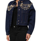 Blue Cotton Denim Crystal Embellished Jacket