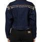 Blue Cotton Denim Crystal Embellished Jacket