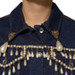 Blue Cotton Denim Crystal Embellished Jacket
