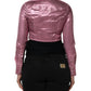 Pink Cotton Stretch Collared Cropped Jacket