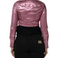 Pink Cotton Stretch Collared Cropped Jacket