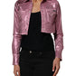 Pink Cotton Stretch Collared Cropped Jacket