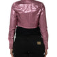 Pink Cotton Stretch Collared Cropped Jacket