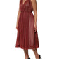 Burgundy Mesh Sleeveless Midi A-line Dress