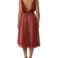 Burgundy Mesh Sleeveless Midi A-line Dress