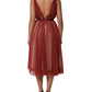 Burgundy Mesh Sleeveless Midi A-line Dress