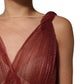 Burgundy Mesh Sleeveless Midi A-line Dress
