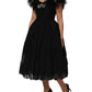 Black Crystal Embellished Midi A-line Dress