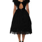 Black Crystal Embellished Midi A-line Dress