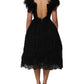 Black Crystal Embellished Midi A-line Dress