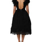Black Crystal Embellished Midi A-line Dress