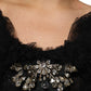 Black Crystal Embellished Midi A-line Dress