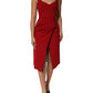 Red Viscose Stretch Slit Sheath Midi Dress
