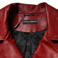 Red Leather Belted Full Zip Trench Coat Jacket