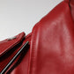 Red Leather Belted Full Zip Trench Coat Jacket