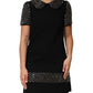 Black Crystal Embellished Collared Mini Dress