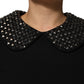 Black Crystal Embellished Collared Mini Dress