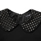 Black Crystal Embellished Collared Mini Dress