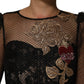 Black Crystal Heart Embellished A-line Dress
