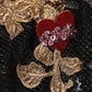 Black Crystal Heart Embellished A-line Dress
